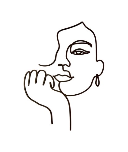 Décoration Murale en Bois Peint - Visage Féminin Minimaliste